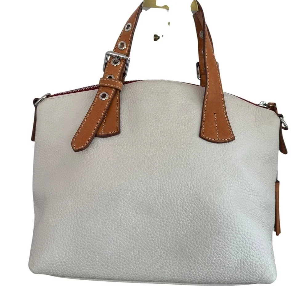 Dooney & Bourke Pebbled Leather Satchel Ivory Cream BritishTan Crossbody Handbag